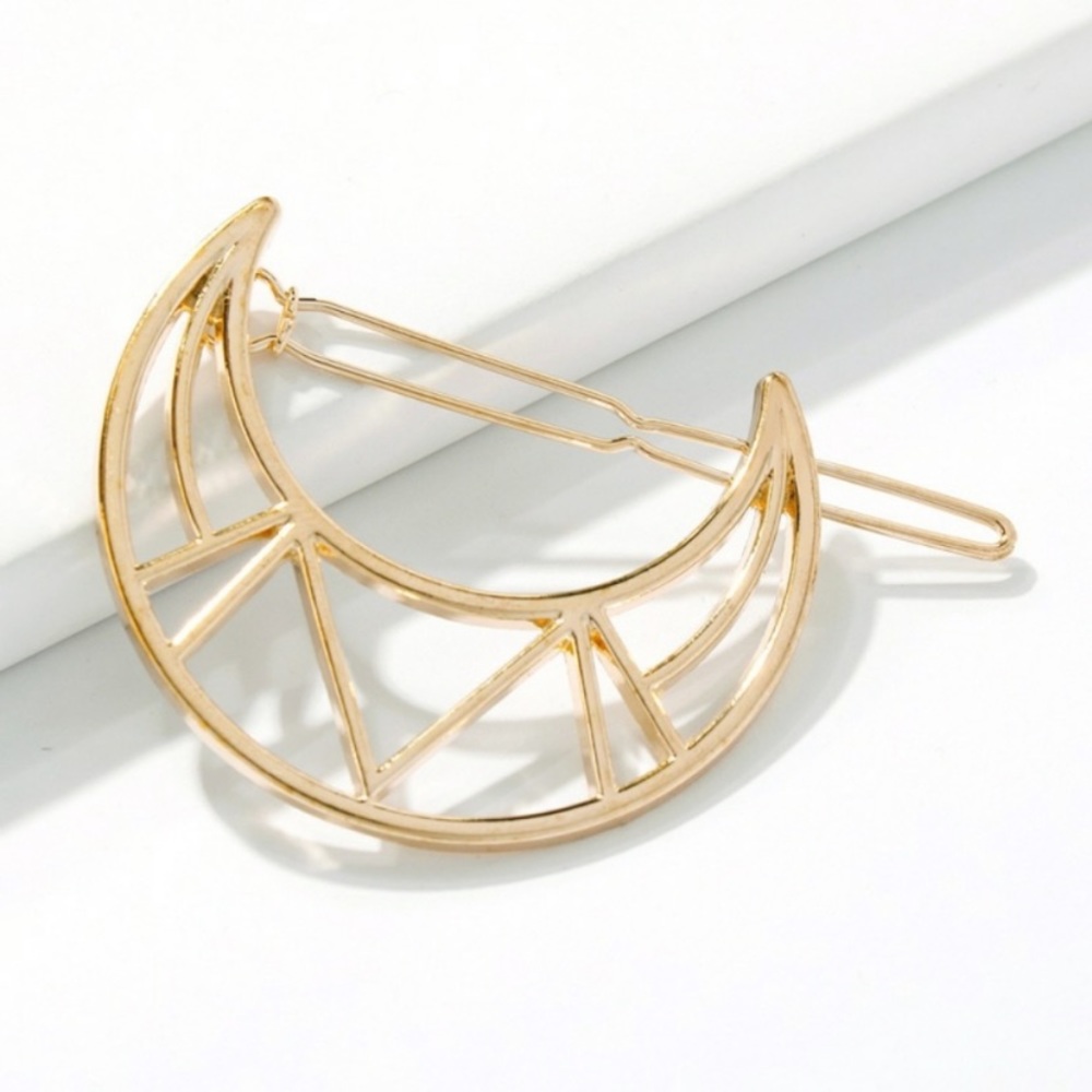 Crescent Moon Hair Clip in Gold